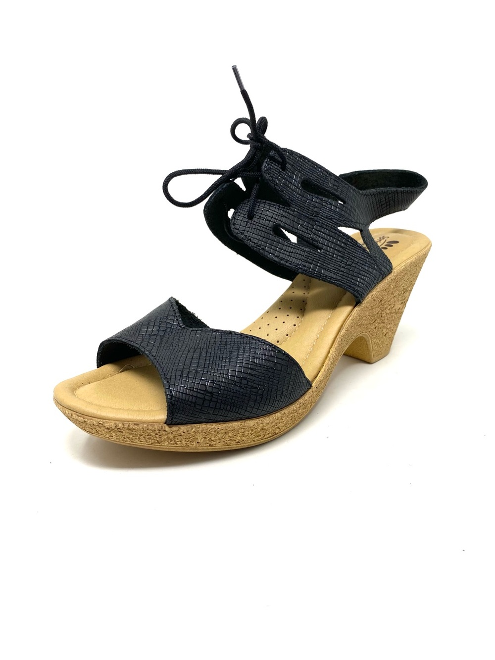 Spring Step Gerberas Black Leather Sandals Laser Cut Comfort Heels